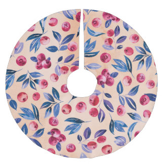 Saia Para Árvore De Natal De Poliéster Cranberry Watercolor: Berries Selvagens Sem Costur