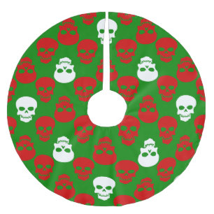 Saia Para Árvore De Natal De Poliéster Crânios de natal feios verde-vermelho