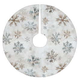 Saia Para Árvore De Natal De Poliéster Cream Blue Brown Snowflakes Christmas