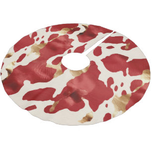 Saia Para Árvore De Natal De Poliéster Cream Red Dourado Western Cowhide Howdy