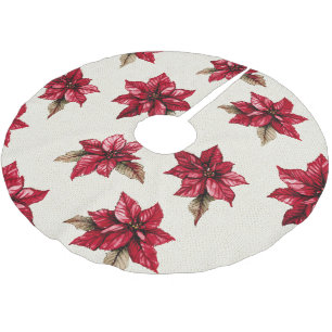 Saia Para Árvore De Natal De Poliéster Cream Red Poinsettia Floral Natal