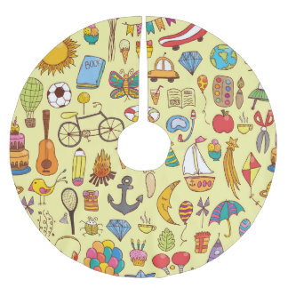 Saia Para Árvore De Natal De Poliéster Crianças de rabisco desenhadas à mão: padrão de sa