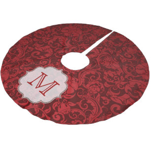 Saia Para Árvore De Natal De Poliéster Crimson Red Damask Lac Monograma Primeira Árvore