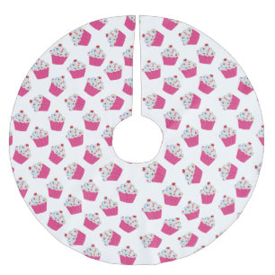 Saia Para Árvore De Natal De Poliéster Cupcakes cor-de-rosa felizes do coração - teste