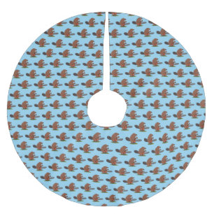 Saia Para Árvore De Natal De Poliéster Curioso castor com humor de desenho animado de mot