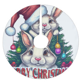 Saia Para Árvore De Natal De Poliéster Cute Bunny Merry Christmas – Holiday Rabbit