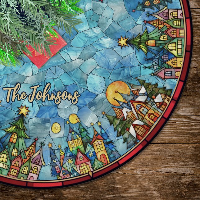 Saia Para Árvore De Natal De Poliéster Cute stained glass houses custom christmas (Criador carregado)