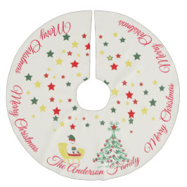 Saia Para Árvore De Natal De Poliéster Cute White Teddy Bear & Tree Merry Christmas