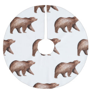 Saia Para Árvore De Natal De Poliéster Cuteness Urso: Padrão Animal De Aquarela