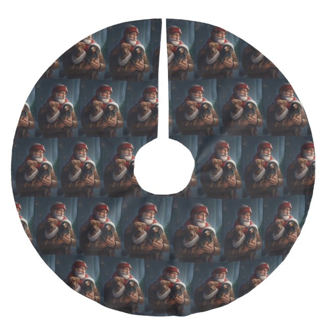 Saia Para Árvore De Natal De Poliéster Dachshund Com Papai Noel Natal Festivo (Frente)