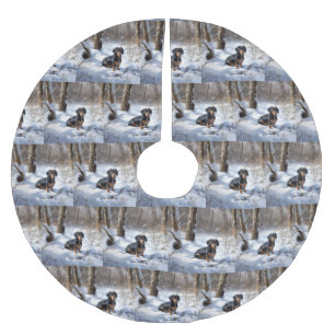 Saia Para Árvore De Natal De Poliéster Dachshund Deixe-o nevar no Natal