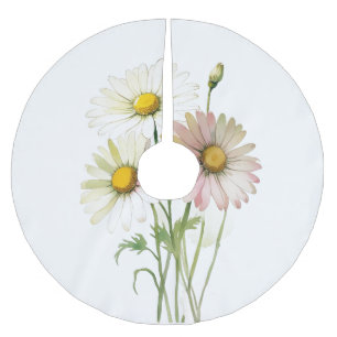 Saia Para Árvore De Natal De Poliéster Daisy Watercolor Flower Modern Professional