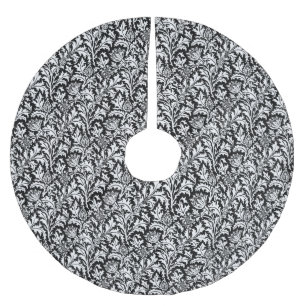 Saia Para Árvore De Natal De Poliéster Damasco do cardo de William Morris, preto e branco