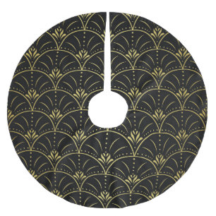 Saia Para Árvore De Natal De Poliéster Damasco elegante, design floral vintage.