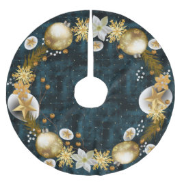 Saia Para Árvore De Natal De Poliéster Dark Teal Velvet Dourado Baubles Wreath de Natal