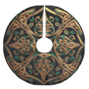 Saia Para Árvore De Natal De Poliéster Decoração do padrão de Xadrez Ornamental de Bronze