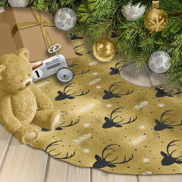 Saia Para Árvore De Natal De Poliéster Deer Antlers Arrows Padrão de Natal Dourado ID861