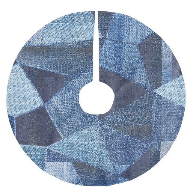 Saia Para Árvore De Natal De Poliéster Denim Urban: Patchwork Disparada. (Frente)