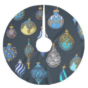 Saia Para Árvore De Natal De Poliéster Desenho De Mão De Natal, Desortações Vintage.