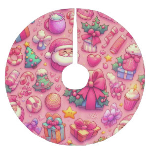 Saia Para Árvore De Natal De Poliéster Desenho de Motifs de Natal Rosa