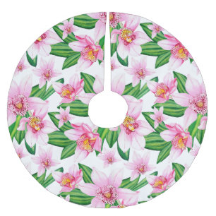 Saia Para Árvore De Natal De Poliéster Desenho de Orquídeas em Aquarela 12  