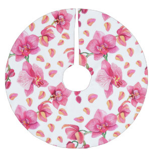 Saia Para Árvore De Natal De Poliéster Desenho de Orquídeas em Aquarela 2