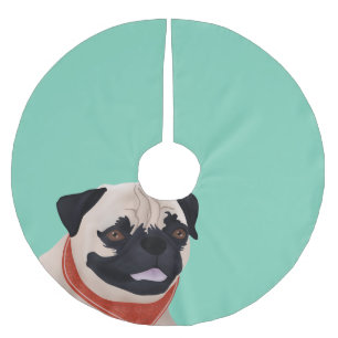 Saia Para Árvore De Natal De Poliéster Desenhos animados do Pug