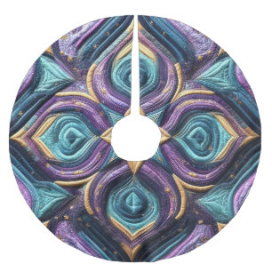 Saia Para Árvore De Natal De Poliéster Design Abstrato de Azul Turquesa Roxo Quilado