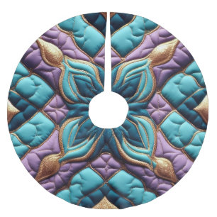 Saia Para Árvore De Natal De Poliéster Design Abstrato de Azul Turquesa Roxo Quilado