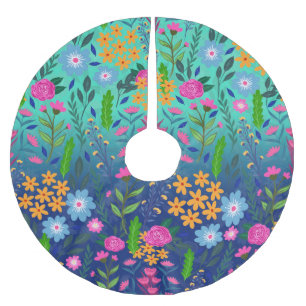 Saia Para Árvore De Natal De Poliéster Design Bonito de Flores de Gradação de Casa Azul