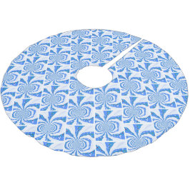 Saia Para Árvore De Natal De Poliéster Design de Fractal Moderno Azul e Branco