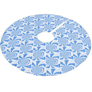 Saia Para Árvore De Natal De Poliéster Design de Fractal Moderno Azul e Branco