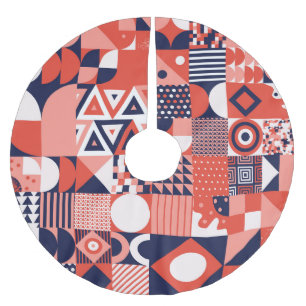 Saia Para Árvore De Natal De Poliéster Design de Retro Bauhaus, geométrico colorido.