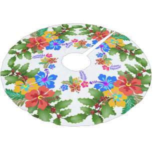 Saia Para Árvore De Natal De Poliéster Design tropical do azevinho do hibiscus n