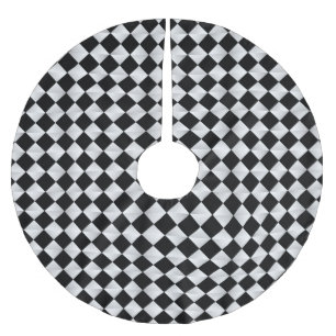 Saia Para Árvore De Natal De Poliéster Diamantes do cetim do meio século - preto e branc