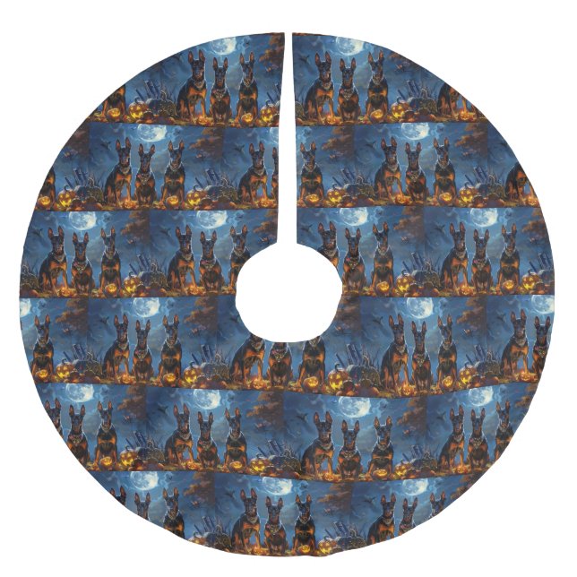 Saia Para Árvore De Natal De Poliéster Doberman Halloween Spooky (Frente)