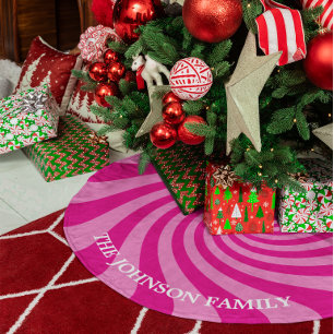 Saia Para Árvore De Natal De Poliéster Doce de Natal Personalizado Rosa Quente