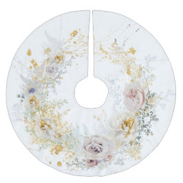 Saia Para Árvore De Natal De Poliéster Dourada Floral Wreath de Natal