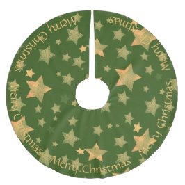 Saia Para Árvore De Natal De Poliéster Douradas estrelas verdes elegantes Vintage Feliz N