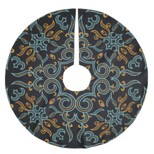 Saia Para Árvore De Natal De Poliéster Dourado e azul: Vintage Ornamental