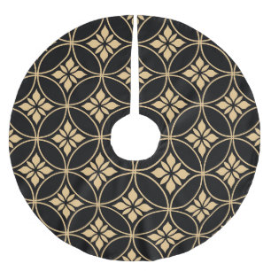 Saia Para Árvore De Natal De Poliéster Dourado e Preto: Vintagem Floral Abstrato