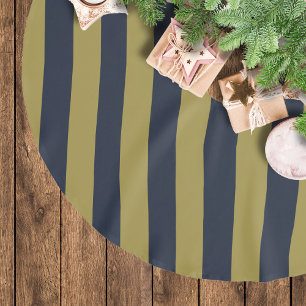 Saia Para Árvore De Natal De Poliéster Dourado Elegante e Marinho - faixas verticais azui