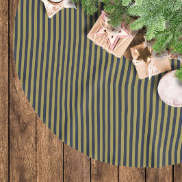 Saia Para Árvore De Natal De Poliéster Dourado fino Elegante e Marinho Vertical Strips Ve