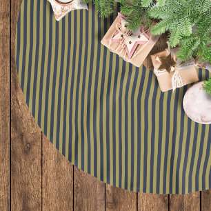 Saia Para Árvore De Natal De Poliéster Dourado fino Elegante e Marinho Vertical Strips Ve