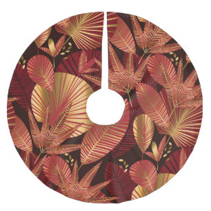 Saia Para Árvore De Natal De Poliéster Dourado Padrão Tropical, Geométrico.