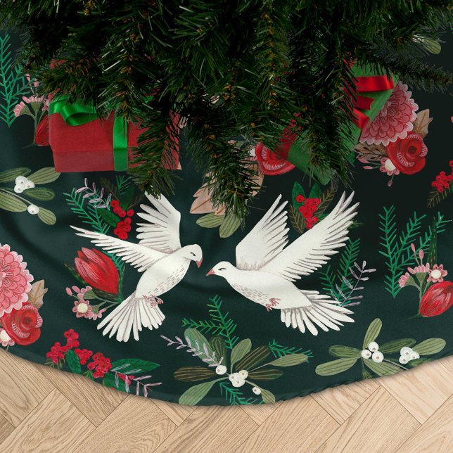 Saia Para Árvore De Natal De Poliéster Doves floral verde de Natal (Criador carregado)