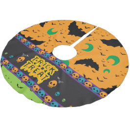 Saia Para Árvore De Natal De Poliéster Eerie Bats e Moon Orange Green Halloween Skulls