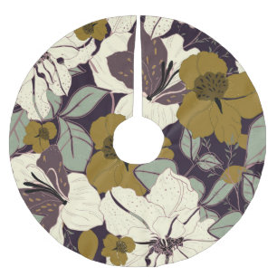 Saia Para Árvore De Natal De Poliéster elegância floral, padrão de folha vintage.
