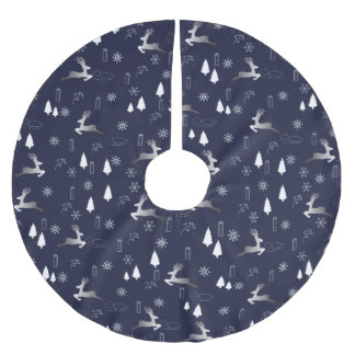 Saia Para Árvore De Natal De Poliéster Elegant Dark Christmas TreeSkirt w Silver Reindeer