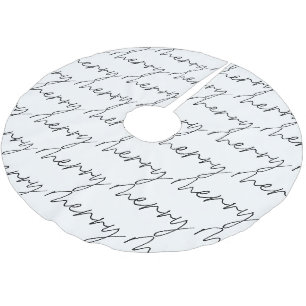 Saia Para Árvore De Natal De Poliéster Elegante Chic Preto Branco Alegre Letreiro Script